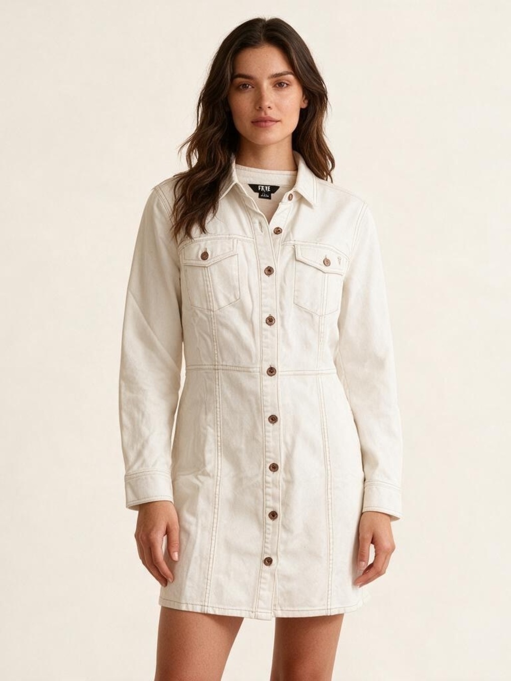 Frye Off-White Button-Front Denim Jacket Dress